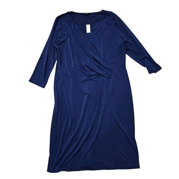Talbots Wrap Dress Women's 1X Blue 3/4 Sleeve V-Neck Formal Party Preppy Stretch - Picture 1 of 8
